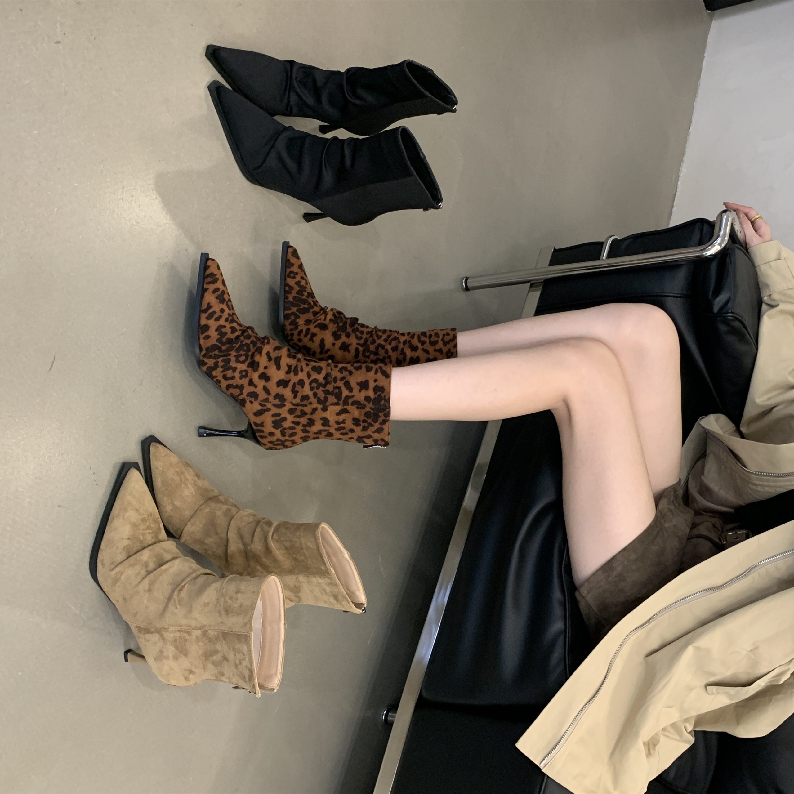 1726230104049_846476.jpg BUBUFLY 2024 New Pointed Toe High Heel Stretch Boots Women's Faux Suede Ankle Boots