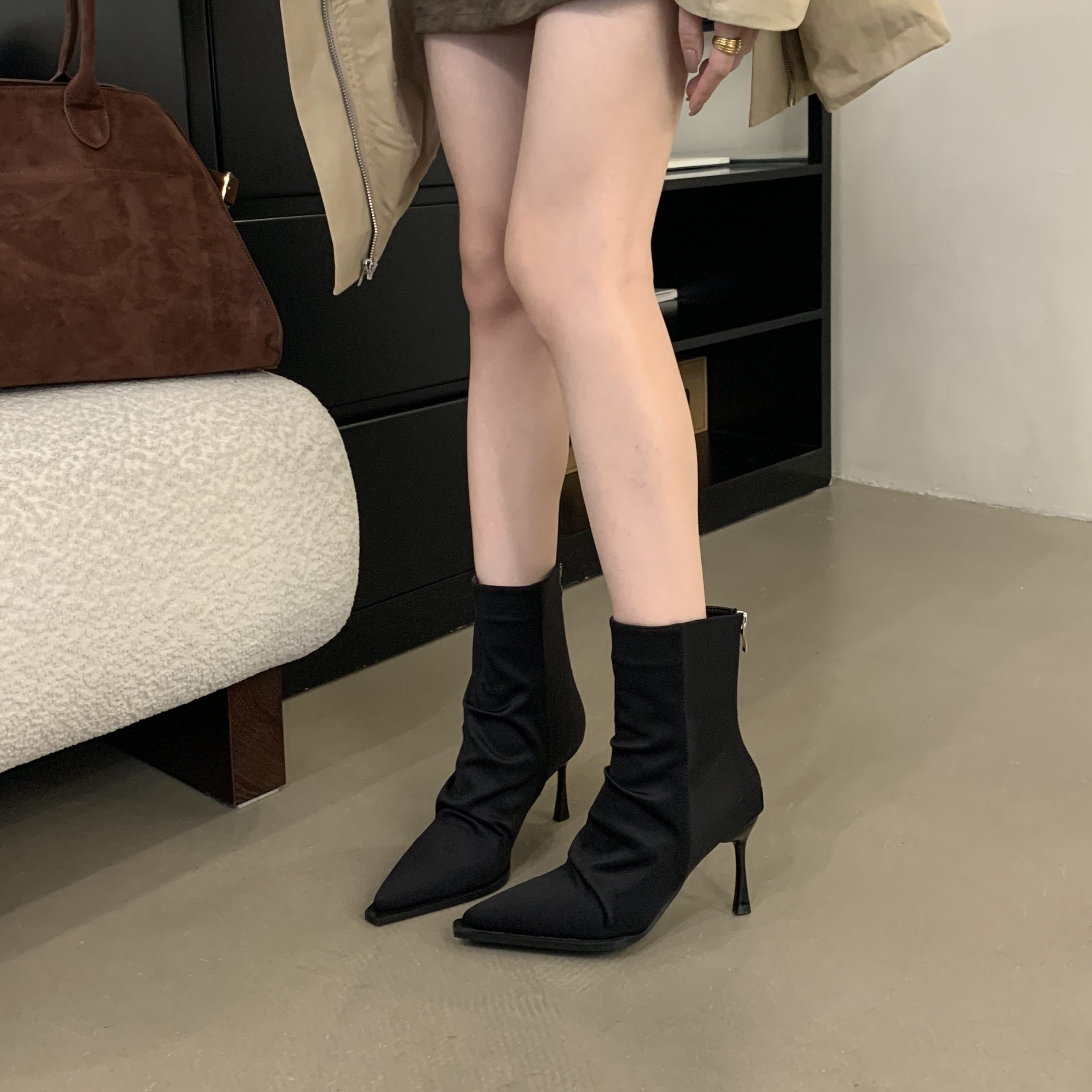1726230123512_708370.jpg BUBUFLY 2024 New Pointed Toe High Heel Stretch Boots Women's Faux Suede Ankle Boots