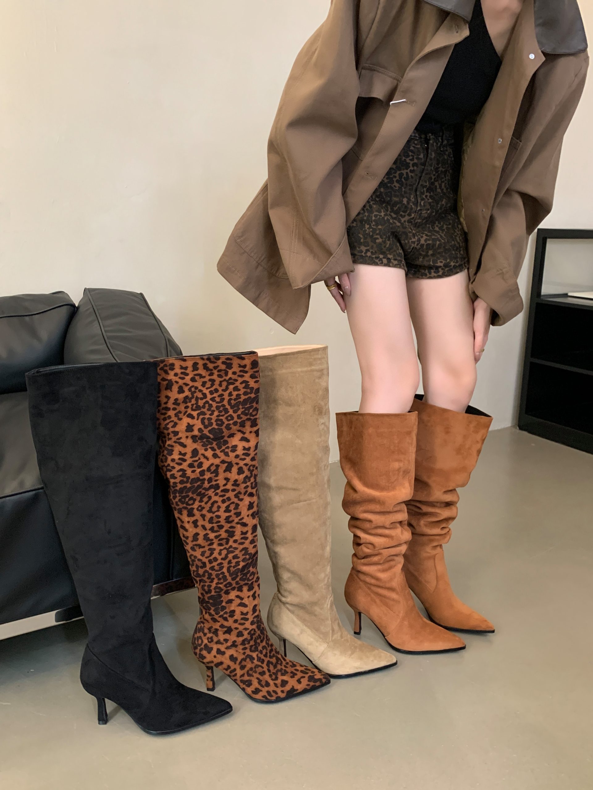 1726231631079_479450.jpg BUBUFLY Women's Over Knee High Boots Pointed Toe Stiletto Heel Slim Fit Stretch Suede Fashion Boots