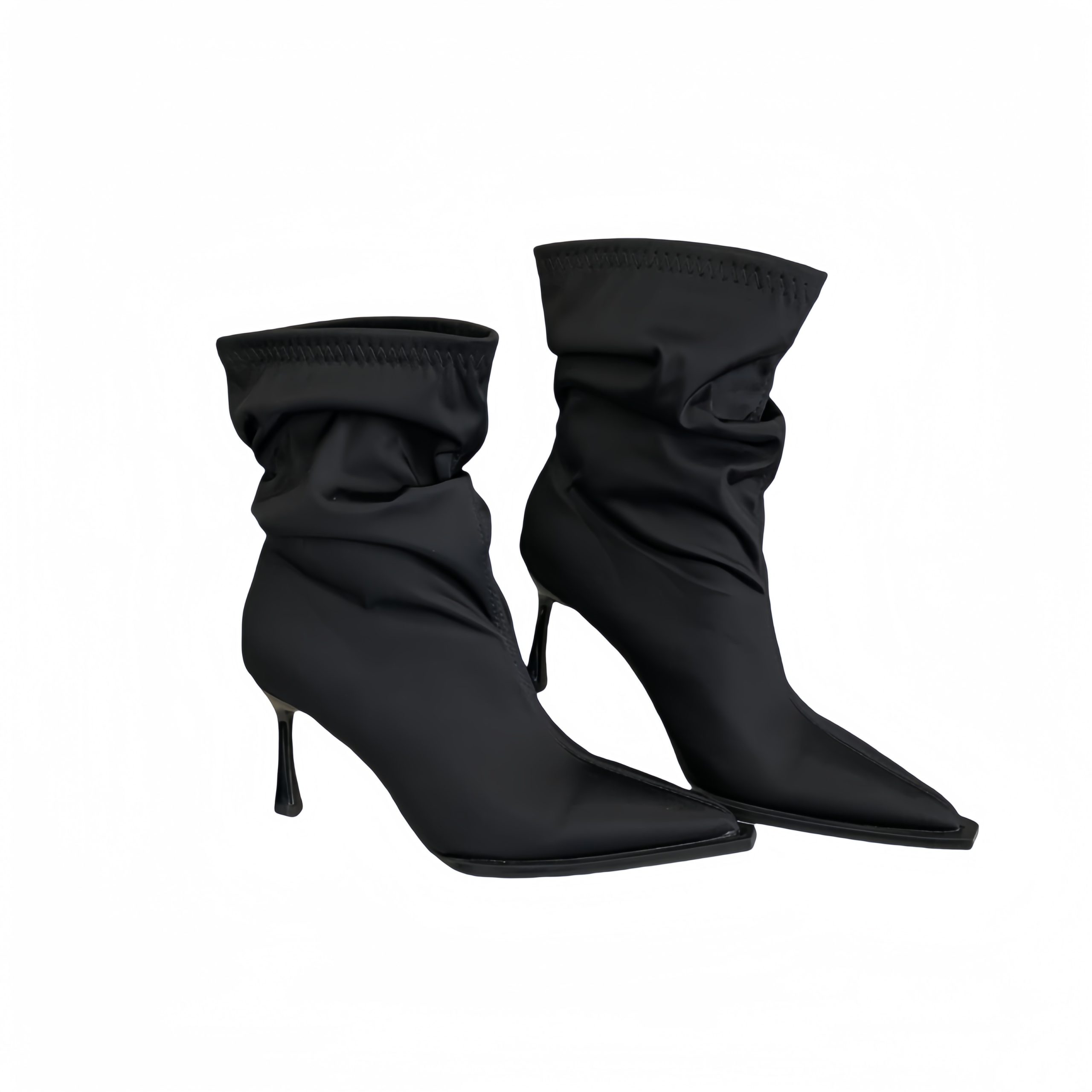 BUBUFLY 2024 Autumn Trendy High Heel Ankle Boots for Women Pointed Toe Slim Fit Stretch Knit Boots