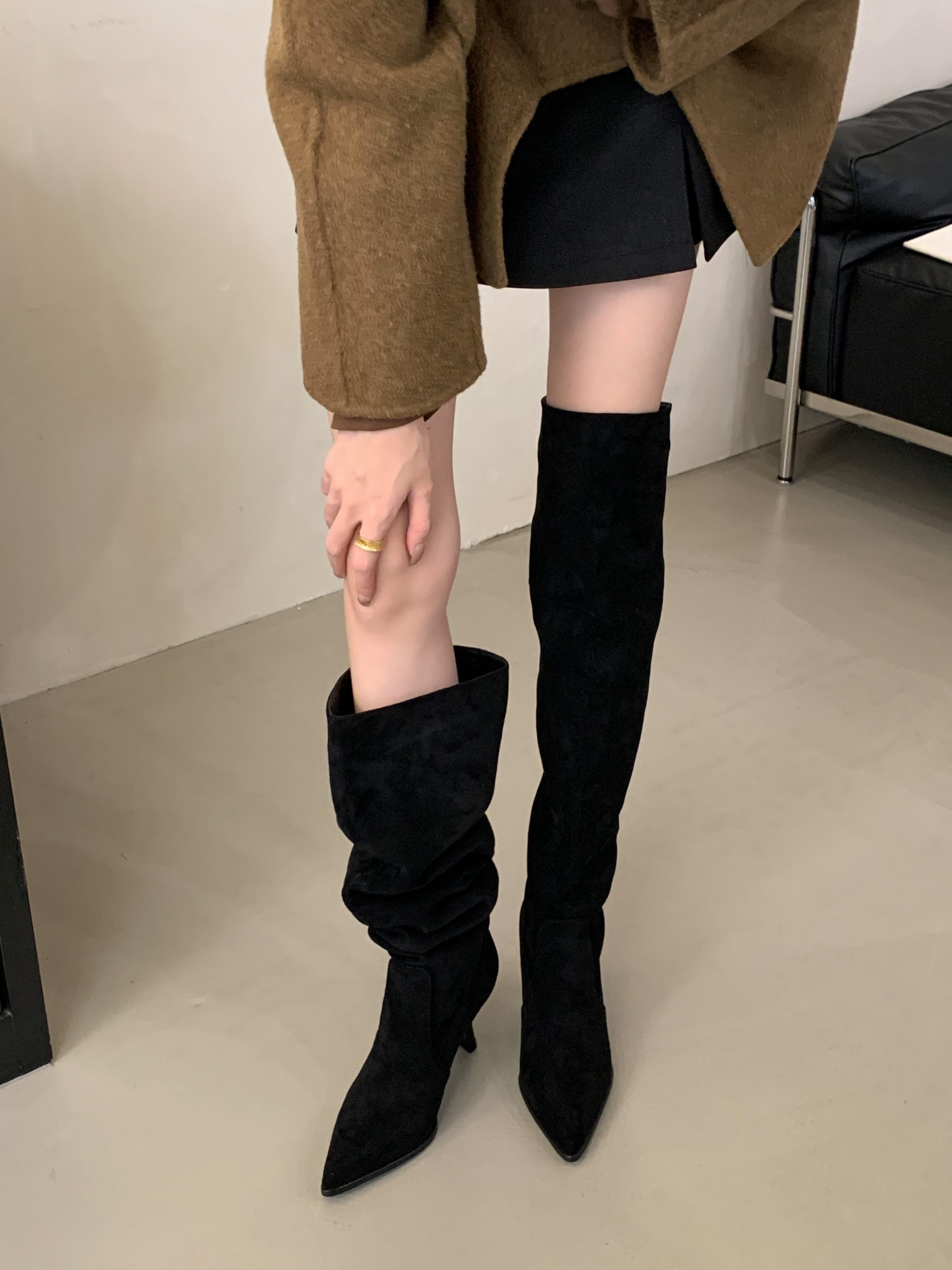 1728873825917_532212.jpg BUBUFLY Women's Over Knee Boots Pointed Toe Slim Fit Stretch Suede High Heel Tall Boots Fall 2024
