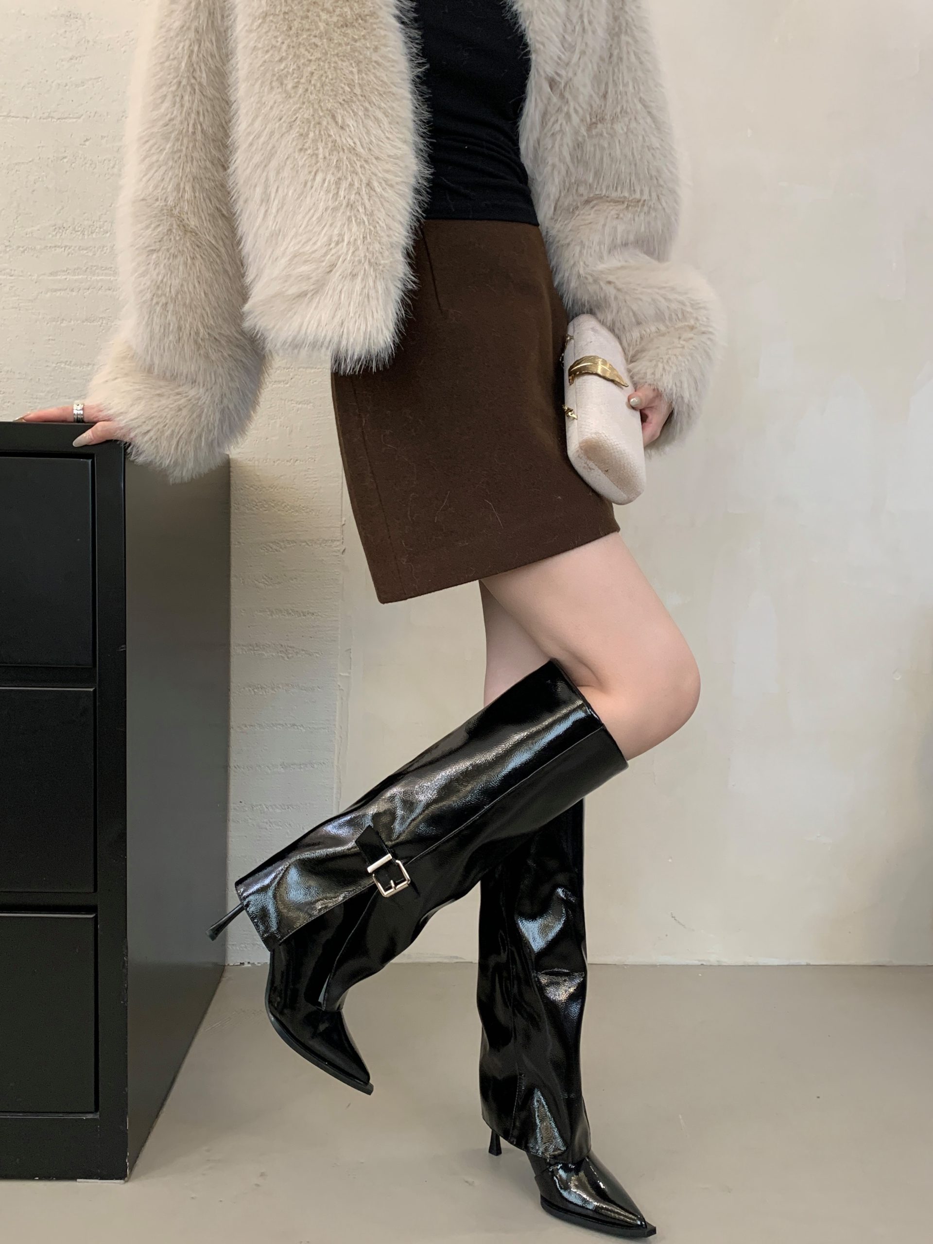 BUBUFLY Women's Pointed Toe Over Knee Boots 2024 Autumn Winter New Style Slim Fit High Heel Tall Boots