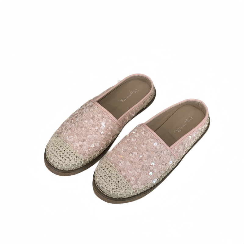 1741763369685_50943.jpg Baotou Half Slippers Women Summer Sequined Flat Shoes Fairy Style Lazy One Step Mule Straw Weave Fisherman Shoes