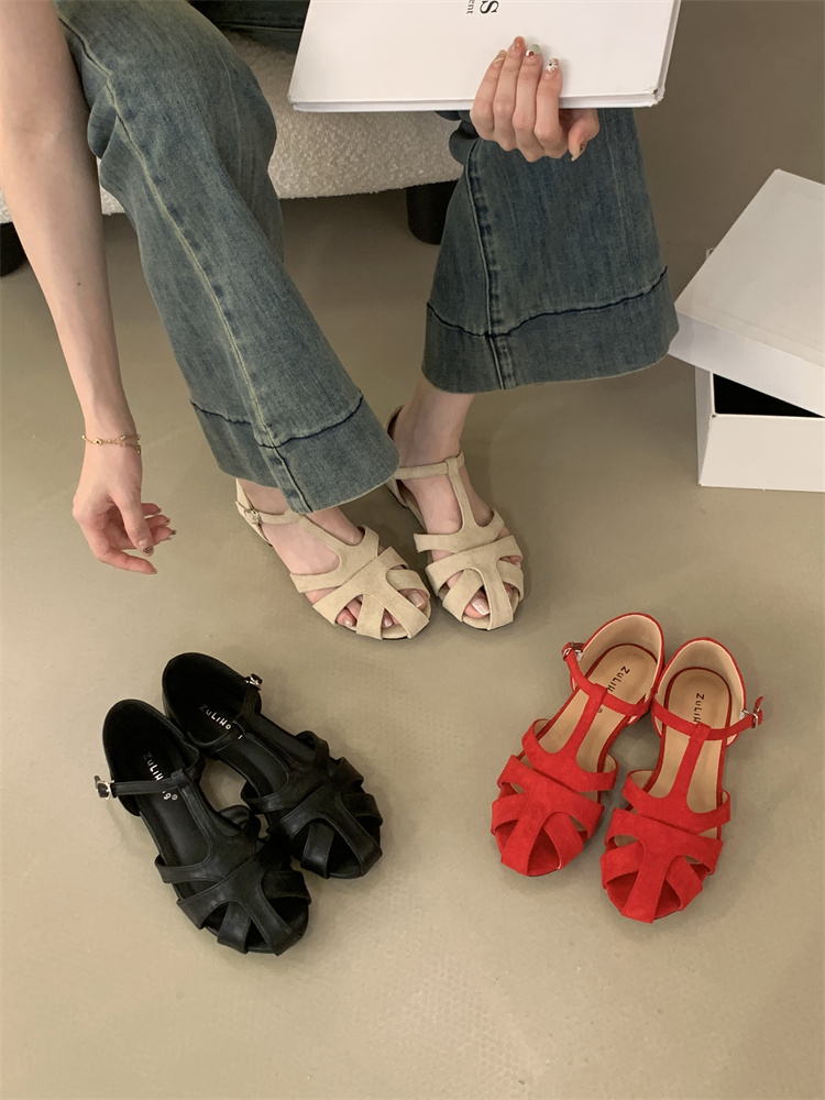French One-Strap Bohemian Mary Jane Sandals for Women 2025 New Summer Nude Color Roman Shoes