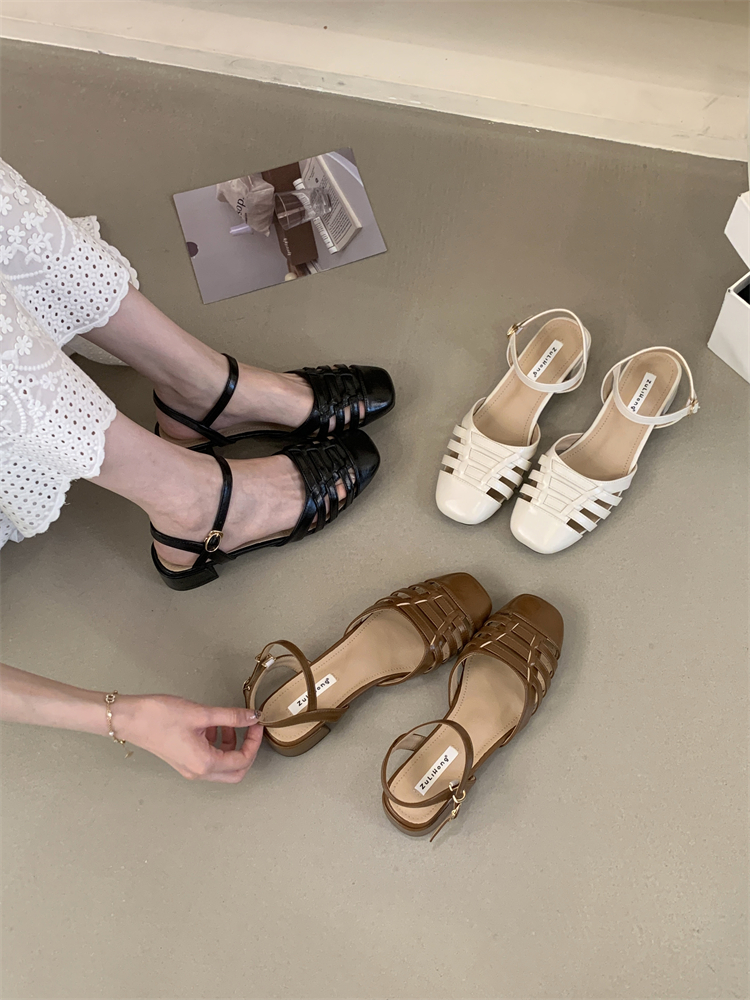 1750065516130_NcVGyT.jpg French Retro Braided Comfortable Sandals for Women Summer Gentle Chunky Heel Bohemian Vacation Roman Shoes