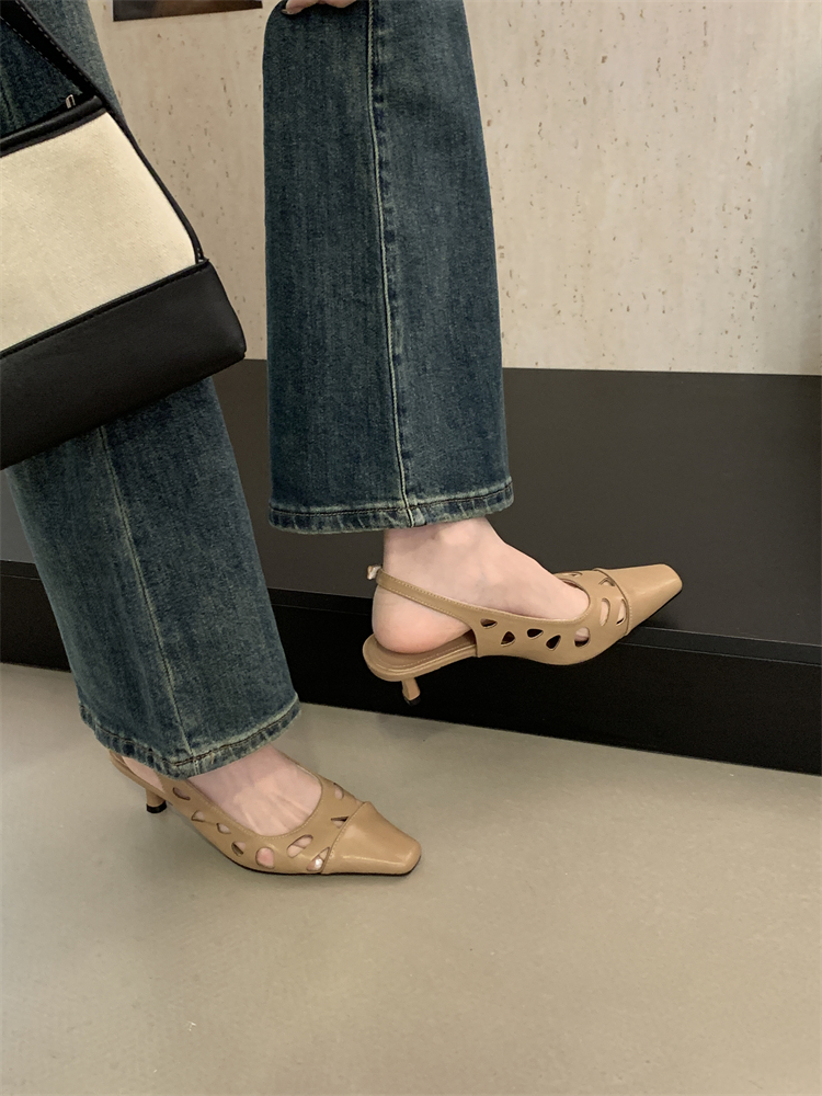 1750665083502_sRgrKV.jpg French Style Khaki High Heel Peep Toe Sandals for Women 2025 Summer Thin Heel Commuter Shoes