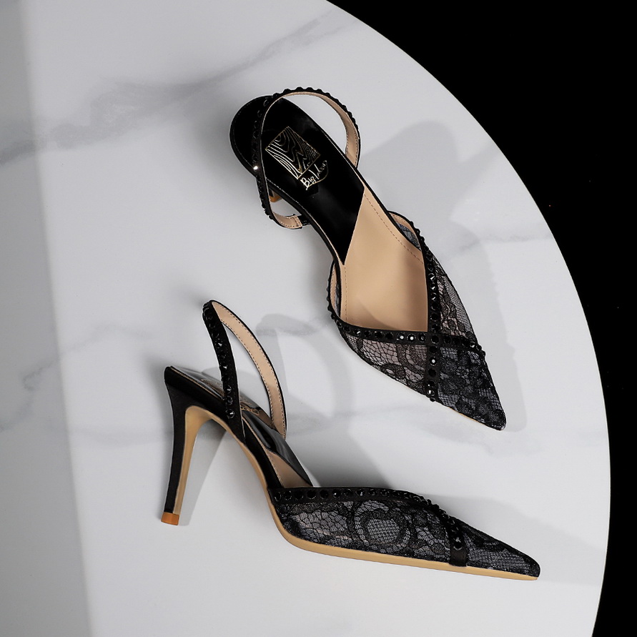 European American Style Lace Pointed Toe High Heel Sandals with Rhinestones and Hollow Back Strap for Women