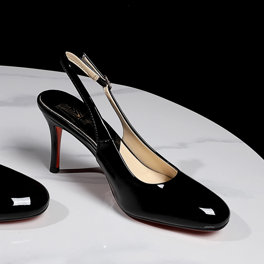 1783847794495_6QH4R9.jpg Korean Style Patent Leather High Heel Office Shoes for Women - Pointed Toe Open Back Red Sole Slip-On Sandals