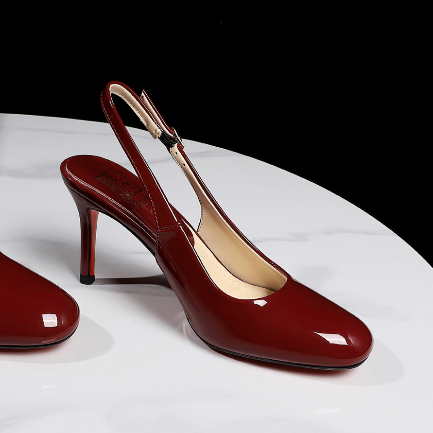 Korean Style Patent Leather High Heel Office Shoes for Women - Pointed Toe Open Back Red Sole Slip-On Sandals
