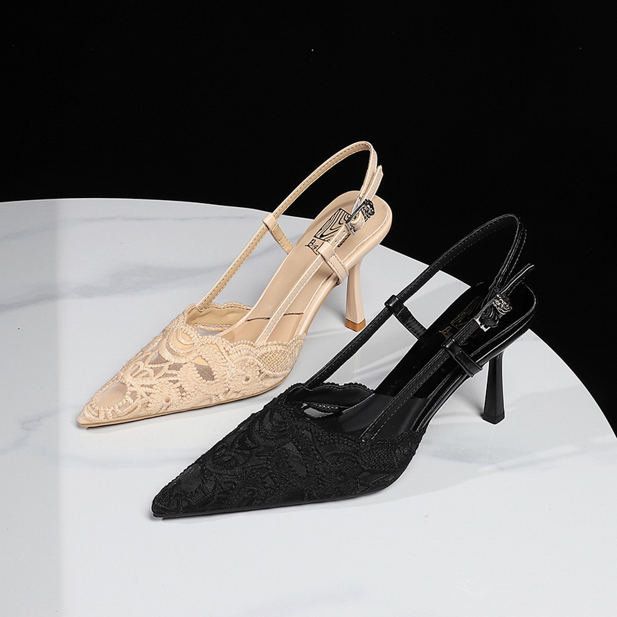 1783847930233_zdkBj5.jpg Korean Style Elegant Lace One-Strap Sandals Hollow Pointed Toe High Heels Shallow Mouth Thin Heel Chic Women's Shoes