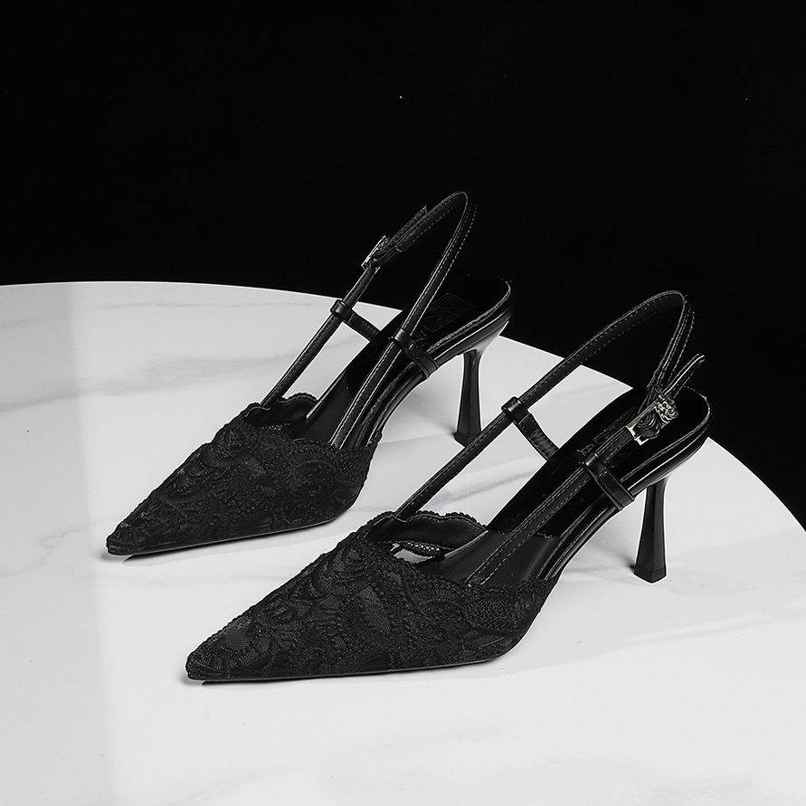 1783847930237_NCpKa8.jpg Korean Style Elegant Lace One-Strap Sandals Hollow Pointed Toe High Heels Shallow Mouth Thin Heel Chic Women's Shoes