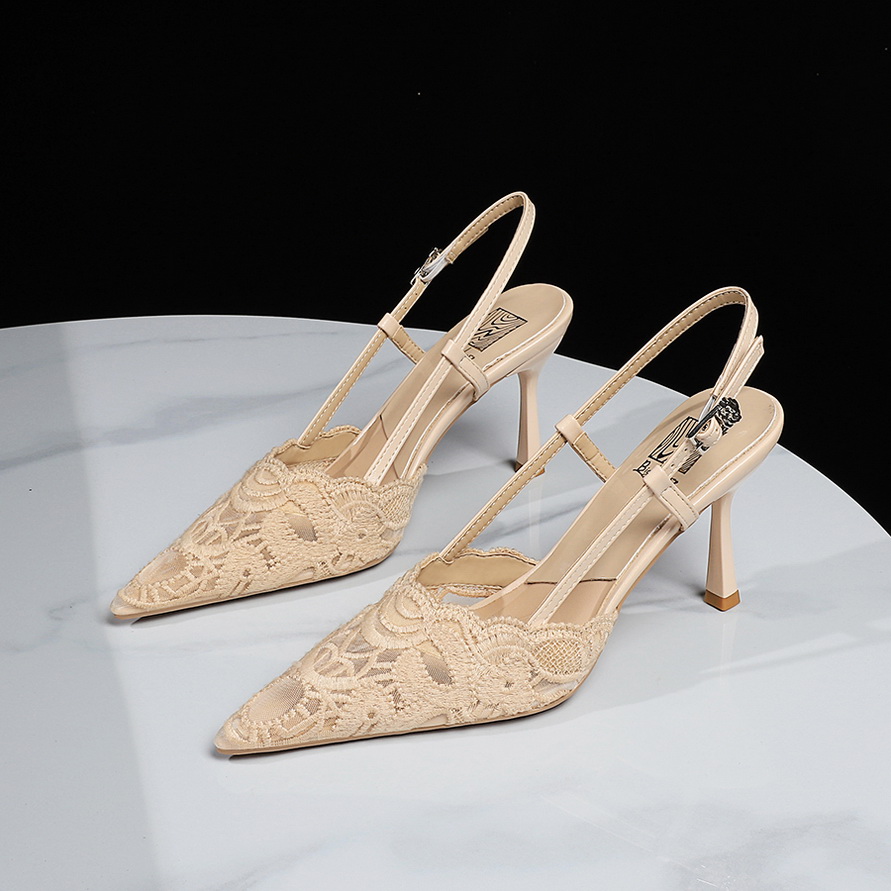1783847930329_Utq9Ee.jpg Korean Style Elegant Lace One-Strap Sandals Hollow Pointed Toe High Heels Shallow Mouth Thin Heel Chic Women's Shoes