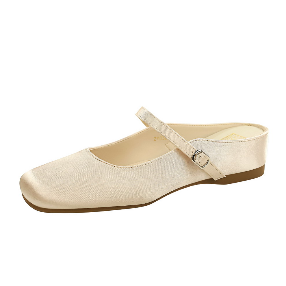 French Style Sweet One-Strap Square Toe Satin Slippers with Inner Height Increase for Women