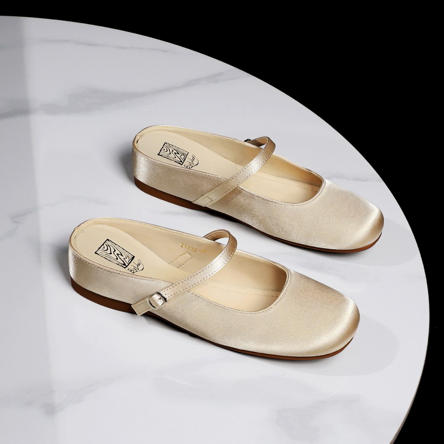 French Style Sweet One-Strap Square Toe Satin Slippers with Inner Height Increase for Women